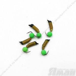 Мормышка вольф. безнасадочная "ЯМАН" Ручейник №3, d-1.5 мм, L-8.5 мм, вес 0,45 гр., фц. зеленый шар