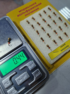 Мормышка вольф.точеная Капля Риски D-3,0мм/вес- 0,44гр латунь/красная полоса