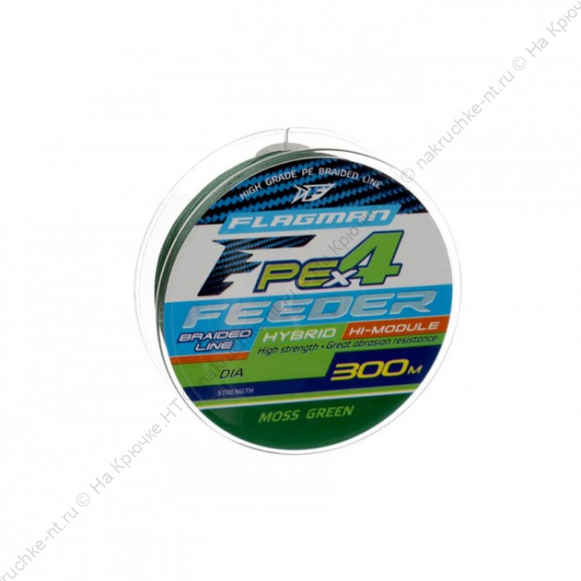 FLAGMAN Шнур PE Hybrid F4 Feeder 300м Moss Green 0,12мм 6,4кг 1