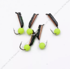 Мормышка вольф. безнасадочная "ЯМАН" Столбик №5, d-2 мм, L-9.5 мм, вес 0,65 гр., фц. желтый шар, цв.