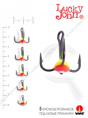 Крючки-тройники для приманок Lucky John 03SET с каплей цвет. 5шт. набор