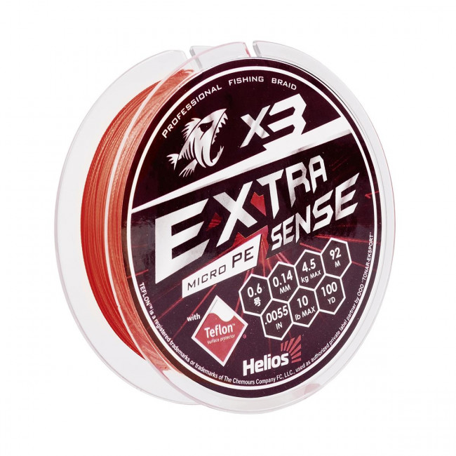 Шнур Extrasense X3 PE Red 92m 0.6 10LB 0.14mm (HS-ES-X3-0.6 10LB) Helios