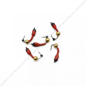 Мормышка вольф. безнасадочная "ЯМАН" Лесотка №2, d-2,5 мм, L-8 мм, вес 0,45 г, латунный шар, цв. кра