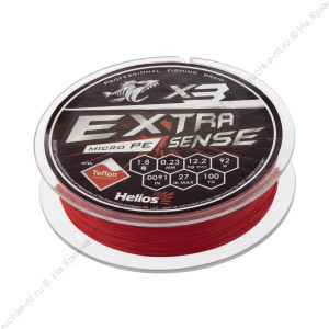 Шнур Extrasense X3 PE Red 92m 1.8/27LB 0.23mm (HS-ES-X3-1.8/27LB) Helios