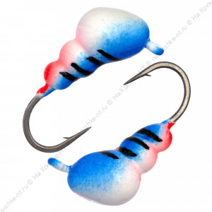 Мормышка вольфрамовая "Condor", Муравей с ушком d 3,0 мм, вес 0,3 гр, синий с полосками+бело-красный