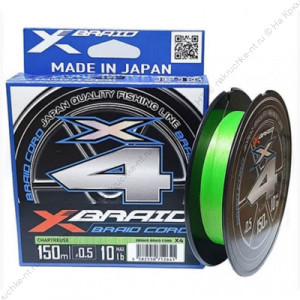 Шнур YGK X-Braid Braid Cord X4 150m Chartreuse #1.0, 0.165мм, 18lb, 8.2кг