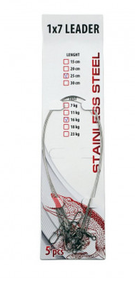 Поводок стальной NAMAZU Leader 1х7, d-0,36 мм, L-25 см, test- 16 кг (уп. 5 шт.)/200/