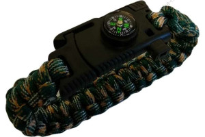 Браслет "СЛЕДОПЫТ" из паракорда со свистком, компасом, лезвием и огнивом, 26х2 см