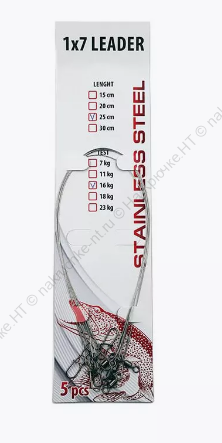 Поводок стальной NAMAZU Leader 1х7, d-0,42 мм, L-20 см, test- 18 кг (уп. 5 шт.)/200/