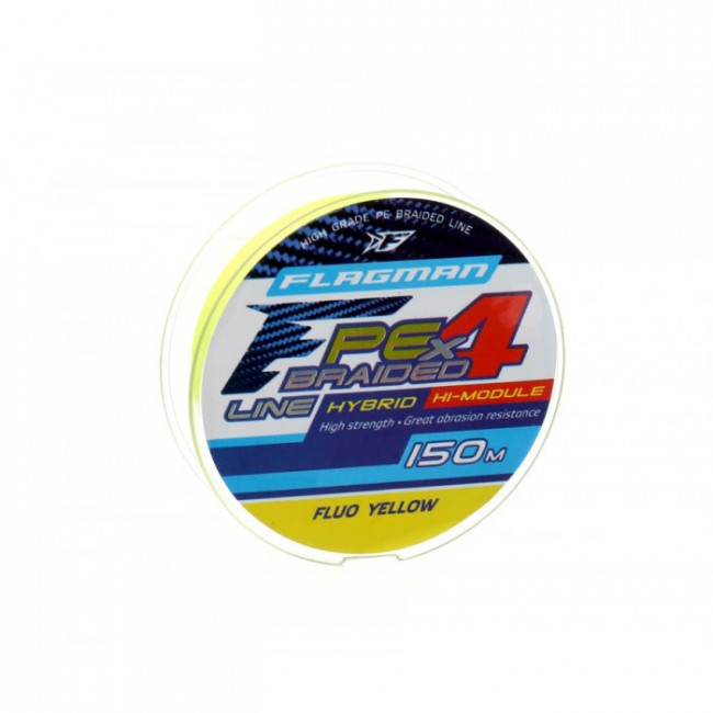 FLAGMAN Шнур PE Hybrid F4 150м Fluo Yellow 0,12мм 6,4кг 14lb