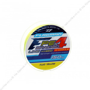 FLAGMAN Шнур PE Hybrid F4 150м Fluo Yellow 0,12мм 6,4кг 14lb