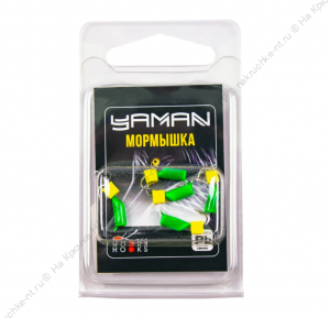 Мормышка безнасад. ЯМАН "Гвоздекубик" зелёный, d-3 мм, вес 0,85 г, ядреный кубик желтый
