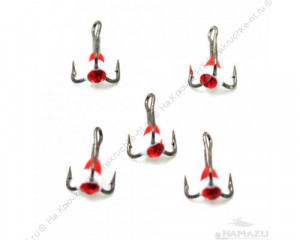 Крючок-тройник светофор Namazu с каплей и камнем, размер 14 (INT), цвет RW