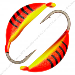 Мормышка вольфрамовая "Condor", супербанан, размер M, вес 0,5 гр, цвет красный с полосками+желтый
