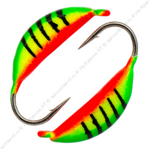 Мормышка вольфрамовая "Condor", Супербанан, размер M, вес 0,5 гр, цвет салатовый с полосками+красный