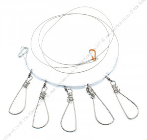 Кукан Namazu металл. трос 2,5 м, d-1,5 мм, 5 карабинов на пруж. (уп. пакет)/45/