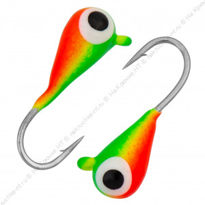 Мормышка вольфрамовая "Condor", Капля с ушком d 3,0 мм, вес 0,5 гр, окраска малек, салатовый-красный