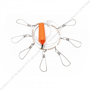 Кукан Namazu металл. трос 3,0 м, d-1,5 мм, 7 карабинов на пруж., с поплавком (уп. PVC чехол)/15/