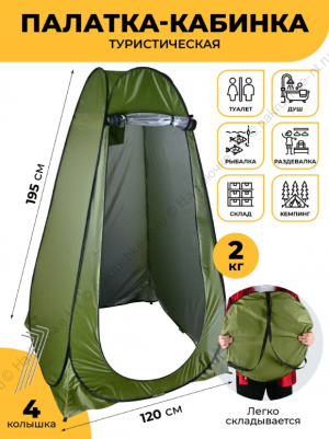 Автоматическая палатка душ/туалет/раздевалка походная 1,2х1,2х1,95 м с двумя окнами зеленая