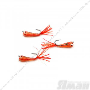 Мормышка ЯМАН "Малек пыздрик" с ушком, L-13 мм, вес 0,15 г, кр. Kumho №12, цв. красный