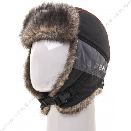Шапка ушанка зимняя Siberia ткань Breathable цвет Серый Черный мех Волк (Размер 56-58)1