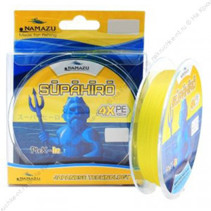 Шнур плетеный Namazu "Supahiro" 4Х, L-100 м, d-0,1 мм,  test-3,57 кг,  желтый/100/300/