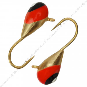 Мормышка вольфрамовая "Condor", капля с ушком, d 4,0 мм, вес 1.1 гр, золото с красно-черно-белым гла