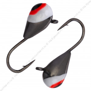 Мормышка вольфрамовая "Condor", капля с ушком, d 4,0 мм, вес 1.1 гр, черный никель бело-черно-красны