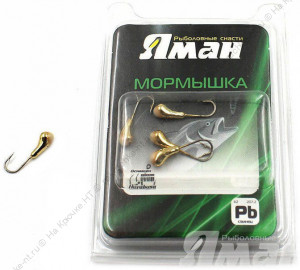 Мормышка "ЯМАН" уралка с отв.,цв.GOLD PLATED, с фосф. пяткой, d 4, вес 0,5 г