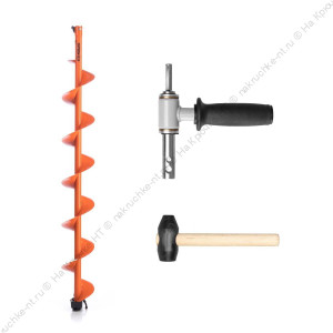 Комплект под шуруповерт, мотобур (шнек MOTOSHTORM 130(R)+адаптер АШ-02+молоточек) T-SMS130R-ASH02