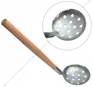 Черпак рыбака металлический с деревянной ручкой МАЛЫЙ