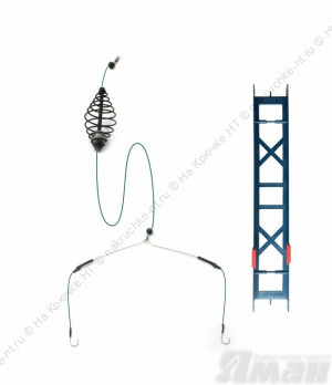 Оснастка фидерная Яман «Карп №2», кормушка 30 г, 65 мм, отвод 12 см, плетеный шнур 0,25 мм, крючок №