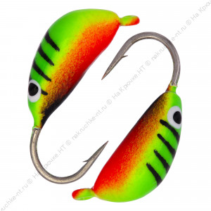 Мормышка вольфрамовая "Condor", Банан d 2,0 мм, вес 0,3 гр, малек салатовый+красно-черный с полоскам