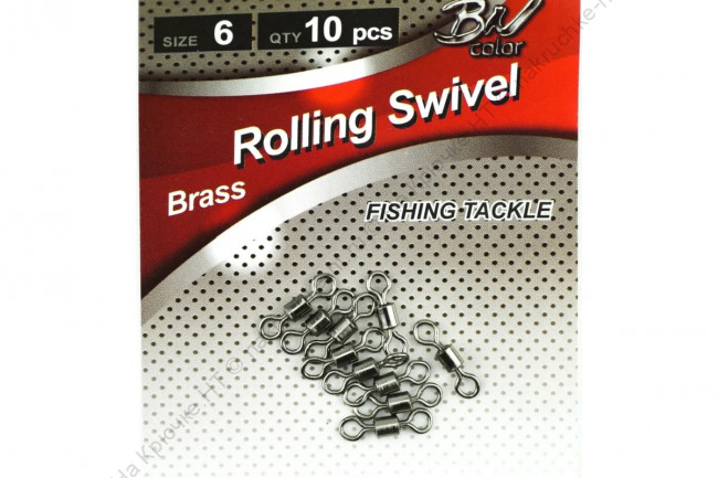 Вертлюг Namazu ROLLING RIBBED SWIVEL, латунь, цв. BN, р. 6, test-19 кг (уп.10 шт) 3