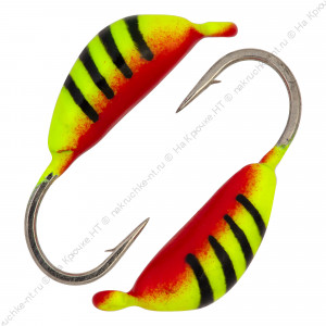 Мормышка вольфрамовая "Condor", Банан d 2,0 мм, вес 0,3 гр, цвет лимонный с полосками+красный