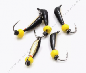 Мормышка вольф. безнасадочная "ЯМАН" Гвоздик №2(w), вес 0,45 гр., кристалл желтый,  цв. латунь