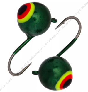 Мормышка вольфрамовая "Condor", Дробинка с ушком, d 3,0 мм, вес 0,3 гр, цвет зеленый с лимонно-красн