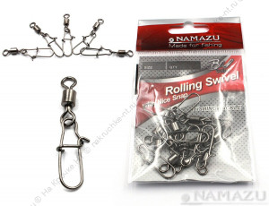 Вертлюг с застежкой Namazu ROLLING SWIVEL WITH NICE SNAP, цв. BN, р. 6, test-27 кг (уп.10 шт)/2000/1