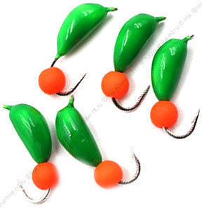 Мормышка безнасад. ЯМАН "Банан" зеленый, d-3,5 мм, вес 0,7 г, шарик оранжевый неон