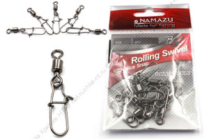 Вертлюг с застежкой Namazu ROLLING SWIVEL WITH NICE SNAP, цв. BN, р. 7, test-23 кг (уп.10 шт)/1500/1