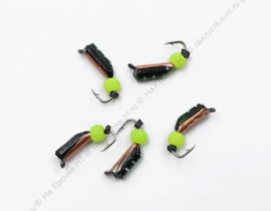 Мормышка вольф. безнасадочная "ЯМАН" Столбик №3, d-2 мм, L-7 мм, вес 0,46 гр., фц. желтый шар, цв. м