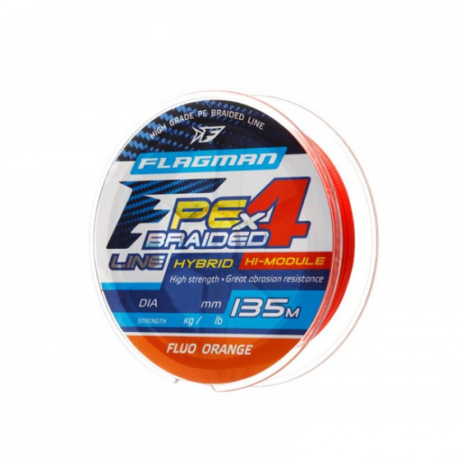 FLAGMAN Шнур PE Hybrid F4 135м FluoOrange 0,12мм 6,4кг 14lb