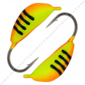 Мормышка вольфрамовая "Condor", Банан d 3,0 мм, вес 0,9 гр, красный с полосками+желтый