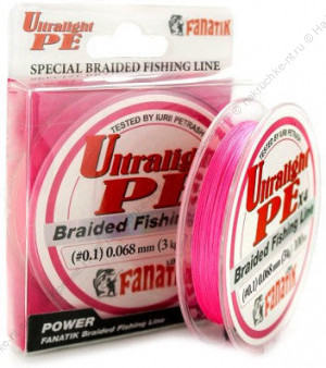 Шнур FANATIK ULTRALIGHT PE X4 100 м. (#0,2) 0.074 mm PINK